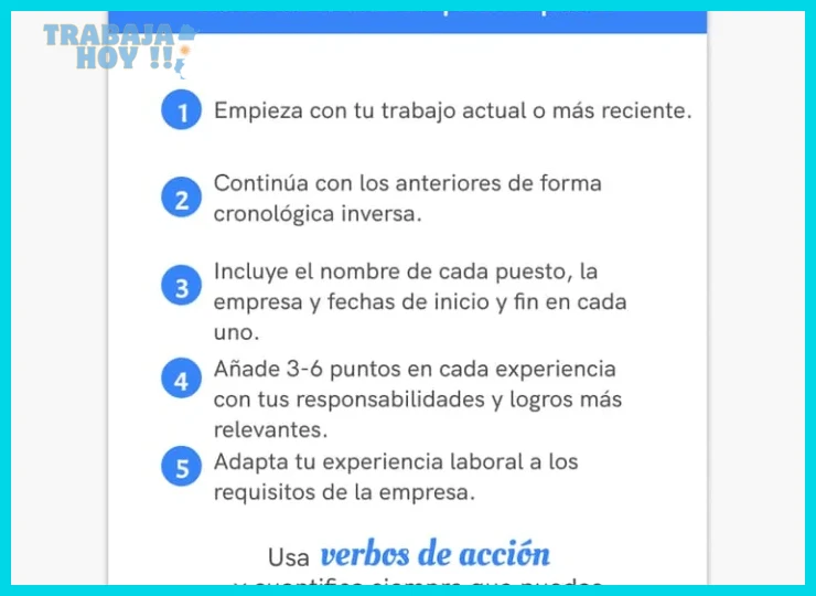 Tener claros los tipos de formato curricular (cronológico, funcional o mixto)